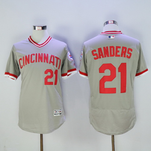 Men's Cincinnati Reds #21 Deion Sanders Gray Pullover 2016 Flexbase Majestic Baseball Jersey