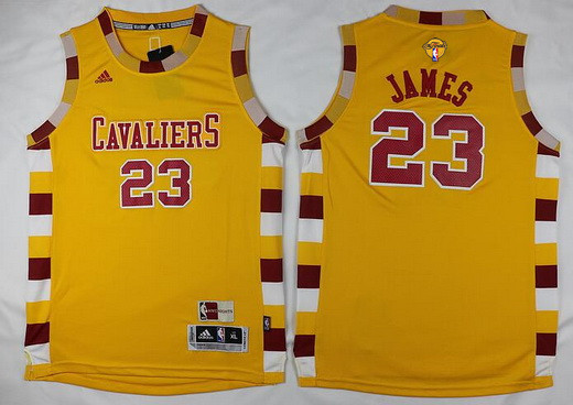 Youth Cleveland Cavaliers #23 LeBron James Yellow Throwback 2016 The NBA Finals Patch Jersey