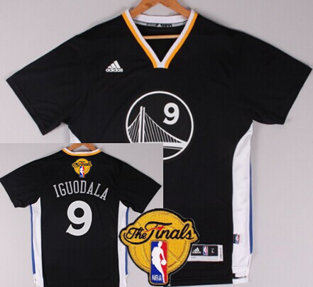 Men's Golden State Warriors #9 Andre Iguodala Black Short-Sleeved 2016 The NBA Finals Patch Jersey