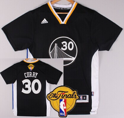 Men's Golden State Warriors #30 Stephen Curry Black Short-Sleeved 2016 The NBA Finals Patch Jersey