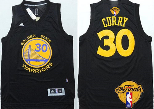 Men's Golden State Warriors #30 Stephen Curry Black With Gold 2016 The NBA Finals Patch Jersey