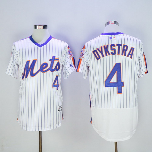 Men's New York Mets #4 Lenny Dykstra Retired White Pullover 2016 Flexbase Majestic Baseball Jersey