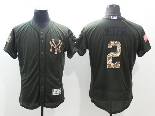 Men's New York Yankees #2 Derek Jeter Retired Green Salute to Service 2016 Flexbase Majestic Baseball Jersey