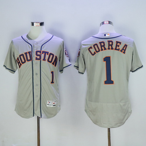 Men's Houston Astros #1 Carlos Correa Gray Road 2016 Flexbase Majestic Baseball Jersey