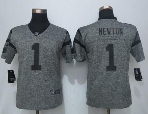 Women's Carolina Panthers #1 Cam Newton Gray Gridiron Nike NFL Limited Jersey