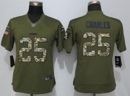 Women's Kansas City Chiefs #25 Jamaal Charles Green Salute to Service NFL Nike Limited Jersey