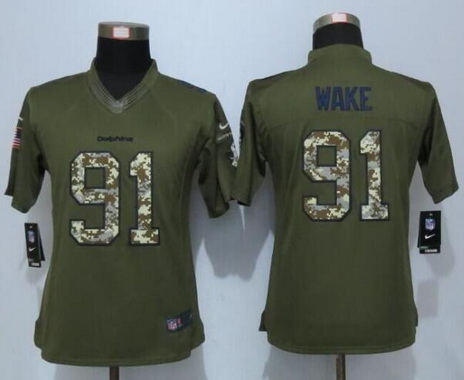 Women's Miami Dolphins #91 Cameron Wake Green Salute to Service NFL Nike Limited Jersey