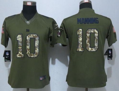 Women's New York Giants #10 Eli Manning Green Salute to Service NFL Nike Limited Jersey