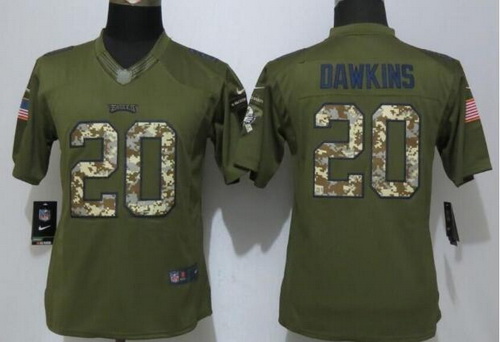 Women's Philadelphia Eagles #20 Brian Dawkins Green Salute to Service NFL Nike Limited Jersey