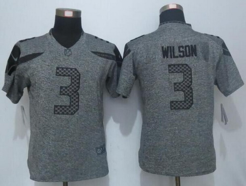 Women's Seattle Seahawks #3 Russell Wilson Gray Gridiron Nike NFL Limited Jersey