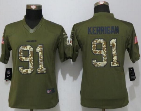 Women's Washington Redskins #91 Ryan Kerrigan Green Salute to Service NFL Nike Limited Jersey