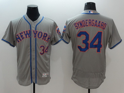 Men's New York Mets #34 Noah Syndergaard Gray Road 2016 Flexbase Majestic Baseball Jersey