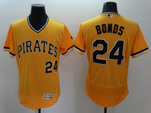 Men's Pittsburgh Pirates #24 Barry Bonds Retired Yellow Pullover 2016 Flexbase Majestic Baseball Jersey