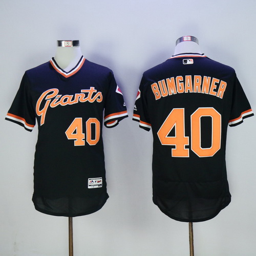 Men's San Francisco Giants #40 Madison Bumgarner Black Pullover 2016 Flexbase Majestic Baseball Jersey