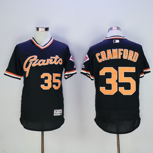 Men's San Francisco Giants #35 Brandon Crawford Black Pullover 2016 Flexbase Majestic Baseball Jersey