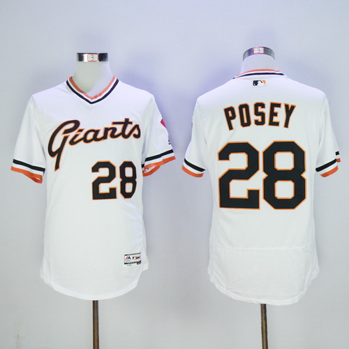 Men's San Francisco Giants #28 Buster Posey White Pullover 2016 Flexbase Majestic Baseball Jersey