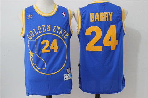 Men's Golden State Warriors #24 Rick Barry Blue Hardwood Classics Soul Swingman Throwback The City Jersey