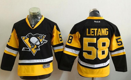 Youth Pittsburgh Penguins #58 Kris Letang Black Third Reebok Hockey Jersey