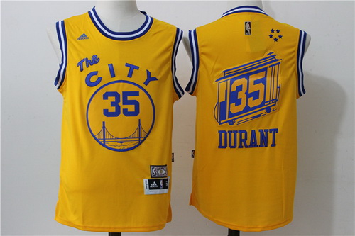 Men's Golden State Warriors #35 Kevin Durant Yellow 2015-16 Retro Revolution 30 Swingman Basketball Jersey