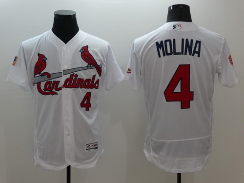 Men's St. Louis Cardinals #4 Yadier Molina White Fashion Stars & Stripes 2016 Flexbase MLB Independence Day Jersey