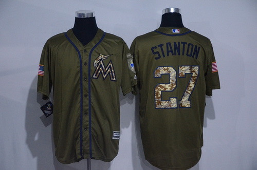 Men's Miami Marlins #27 Giancarlo Stanton Green Salute to Service Cool Base Stitched MLB Jersey