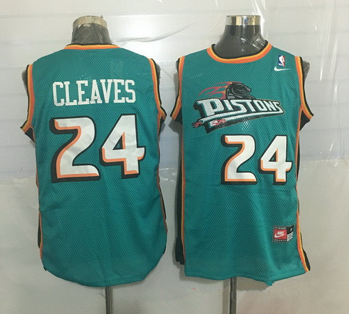 Men's Detroit Pistons #24 Mateen Cleaves Teal Green Hardwood Classics Soul Swingman Throwback Jersey