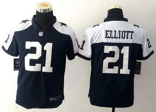 Youth Dallas Cowboys #21 Ezekiel Elliott Navy Blue Thanksgiving Alternate NFL Nike Game Jersey