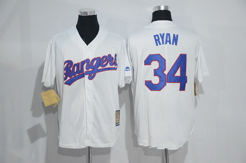 Men's Texas Rangers #34 Nolan Ryan White Stitched MLB 1986 Majestic Cool Base Cooperstown Collection Player Jersey