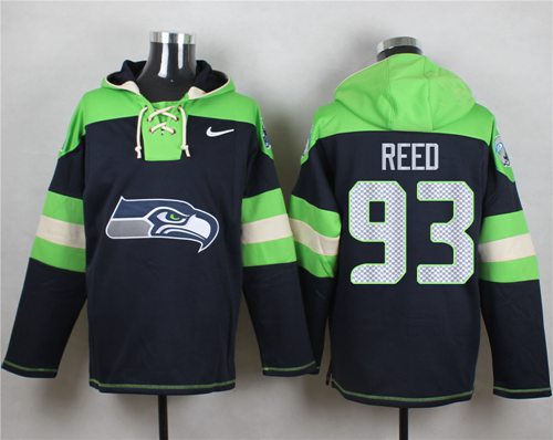 Nike Seahawks #93 Jarran Reed Navy Blue Player Pullover NFL Hoodie