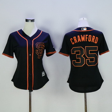 Women's San Francisco Giants #35 Brandon Crawford Black SF Cool Base Baseball Jersey