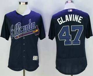 Men's Atlanta Braves #47 Tom Glavine Retired Navy Blue Road Stitched MLB 2016 Majestic Flex Base Jersey