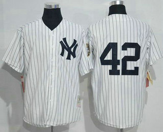 Men's New York Yankees #42 Mariano Rivera White Retired Patch Stitched MLB Cooperstown Collection Throwback Jersey