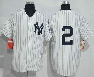 Men's New York Yankees #2 Derek Jeter White Retired Patch Stitched MLB Cooperstown Collection Throwback Jersey