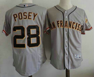 Men's San Francisco Giants #28 Buster Posey Gray Road Stitched MLB 2016 Majestic Flex Base Jersey