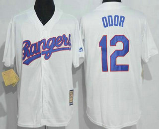 Men's Texas Rangers #12 Rougned Odor White Stitched MLB 1986 Majestic Cool Base Cooperstown Collection Player Jersey