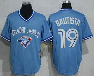 Men's Toronto Blue Jays #19 Jose Bautista Light Blue Pullover Majestic Cool Base Cooperstown Collection Jersey