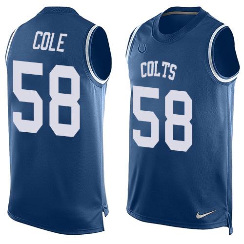 Men's Indianapolis Colts #58 Trent Cole Royal Blue Hot Pressing Player Name & Number Nike NFL Tank Top Jersey