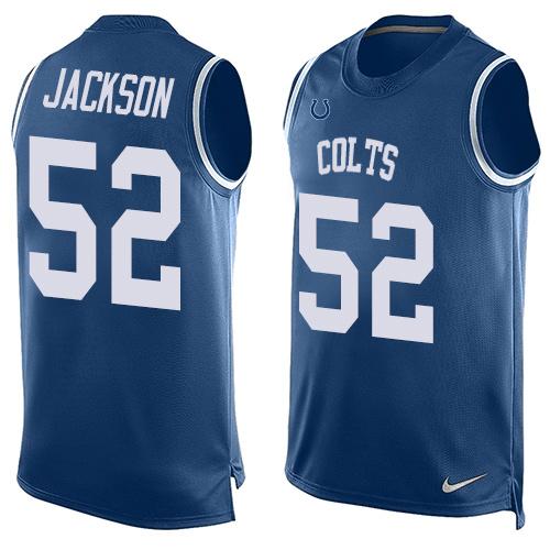 Men's Indianapolis Colts #52 D'Qwell Jackson Royal Blue Hot Pressing Player Name & Number Nike NFL Tank Top Jersey