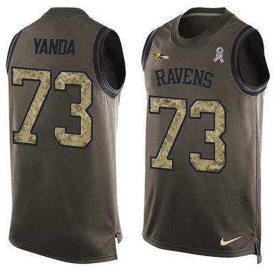 Men's Baltimore Ravens #73 Marshal Yanda Green Salute to Service Hot Pressing Player Name & Number Nike NFL Tank Top Jersey