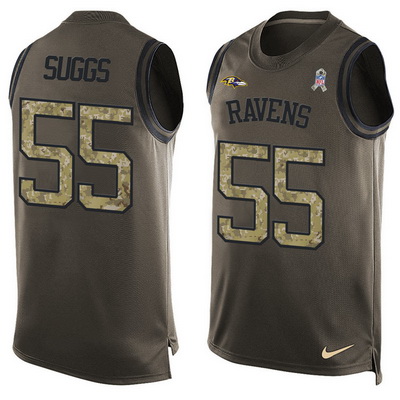 Men's Baltimore Ravens #55 Terrell Suggs Green Salute to Service Hot Pressing Player Name & Number Nike NFL Tank Top Jersey