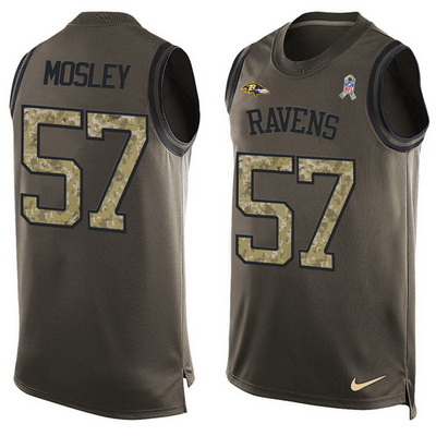 Men's Baltimore Ravens #57 C.J.Mosley Green Salute to Service Hot Pressing Player Name & Number Nike NFL Tank Top Jersey