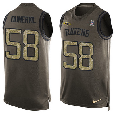 Men's Baltimore Ravens #58 Elvis Dumervil Green Salute to Service Hot Pressing Player Name & Number Nike NFL Tank Top Jersey