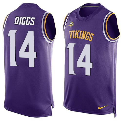 Men's Minnesota Vikings #14 Stefon Diggs Purple Hot Pressing Player Name & Number Nike NFL Tank Top Jersey