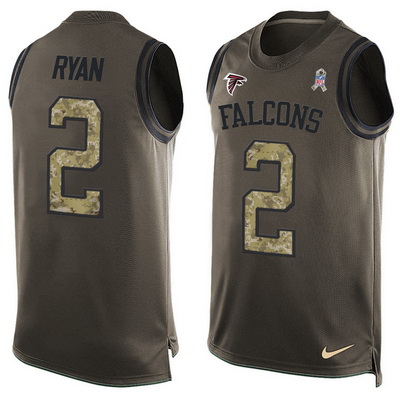 Men's Atlanta Falcons #2 Matt Ryan Green Salute to Service Hot Pressing Player Name & Number Nike NFL Tank Top Jersey