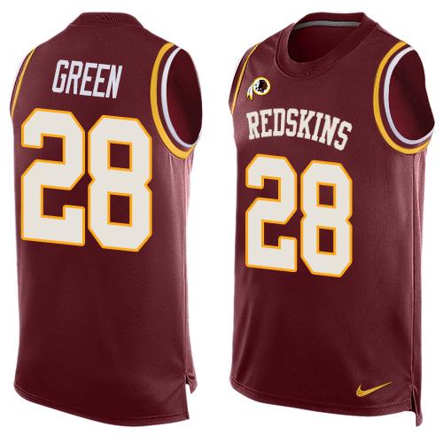 Men's Washington Redskins #28 Darrell Green Burgundy Red Hot Pressing Player Name & Number Nike NFL Tank Top Jersey