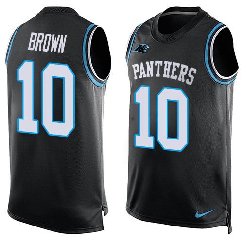 Men's Carolina Panthers #10 Corey Brown Black Hot Pressing Player Name & Number Nike NFL Tank Top Jersey