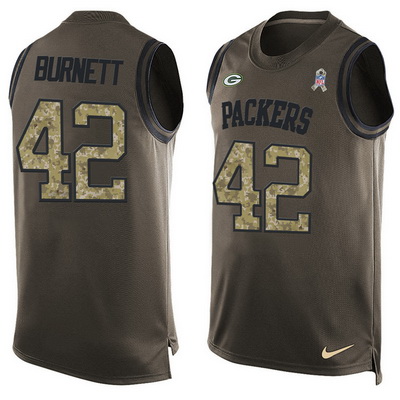 Men's Green Bay Packers #42 Morgan Burnett Green Salute to Service Hot Pressing Player Name & Number Nike NFL Tank Top Jersey