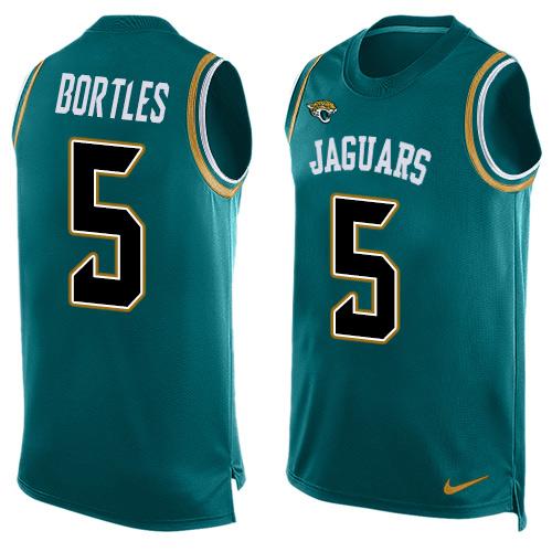 Men's Jacksonville Jaguars #5 Blake Bortles Teal Green Hot Pressing Player Name & Number Nike NFL Tank Top Jersey