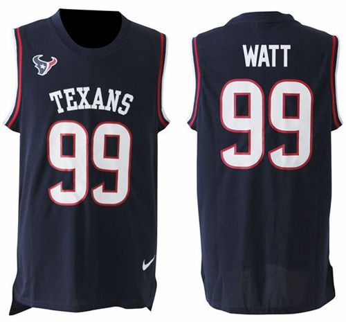 Men's Houston Texans #99 J.J. Watt Navy Blue Hot Pressing Player Name & Number Nike NFL Tank Top Jersey