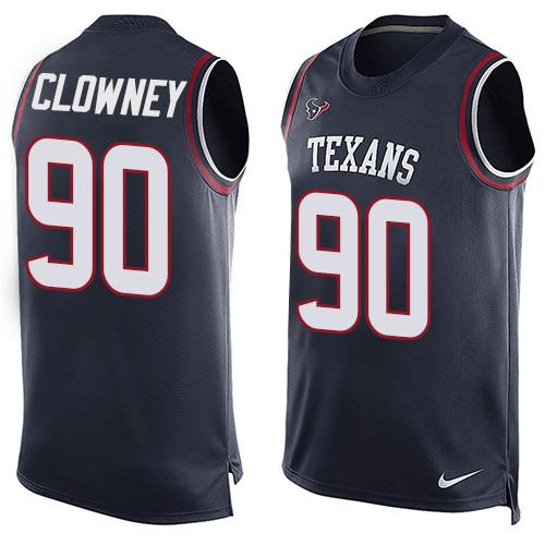 Men's Houston Texans #90 Jadeveon Clowney Navy Blue Hot Pressing Player Name & Number Nike NFL Tank Top Jersey